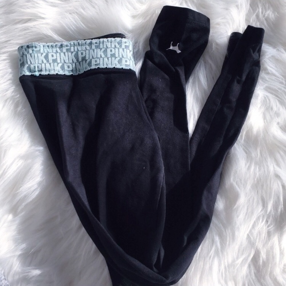 PINK black leggings with light blue lace band